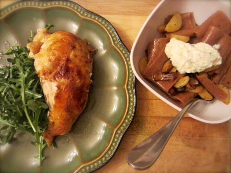 Roasted Chicken + Chestnut Paccheri with Parsnips, Mushrooms, and Herb Ricotta